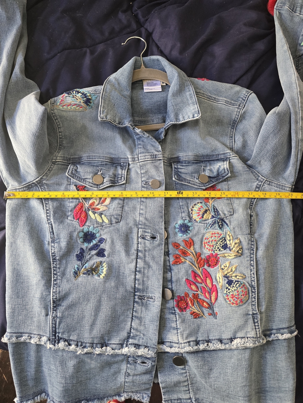 Tru Luxe Jeans Light Blue Denim Jacket with Multicolor Floral Embroidery - Picture 11 of 12